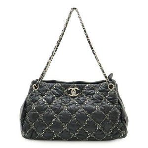CHANEL Paris Byzance Chain Shoulder Bag, Tote Quilted Nylon, Black, Gray, A50635